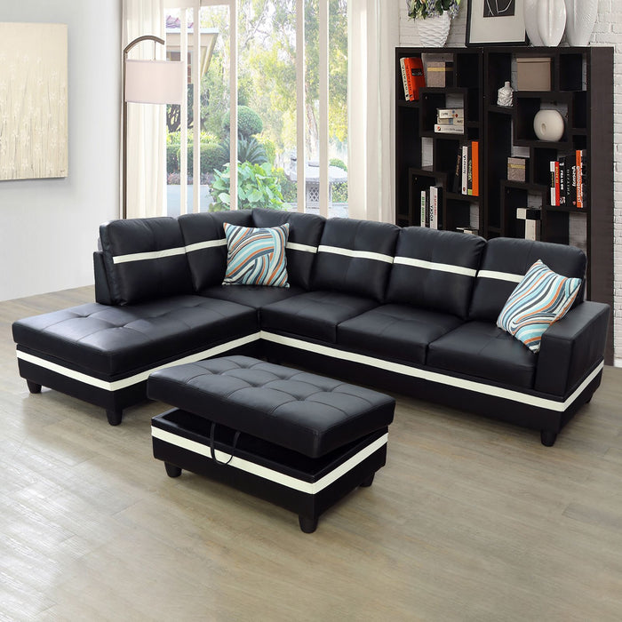 2 pc. Black and White Sectional with Ottoman