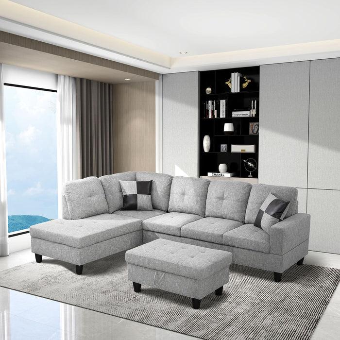 2 pc. Sectional with Ottoman in Gray Linen