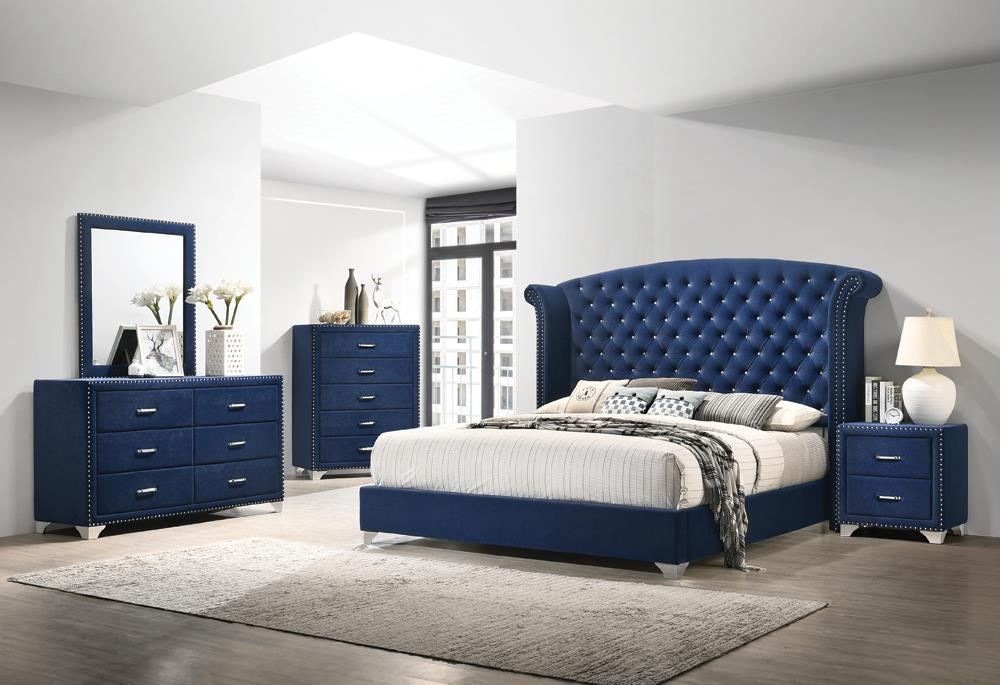 Melody California King, Eastren King, Queen Wingback Upholstered Bed Pacific Blue & Grey