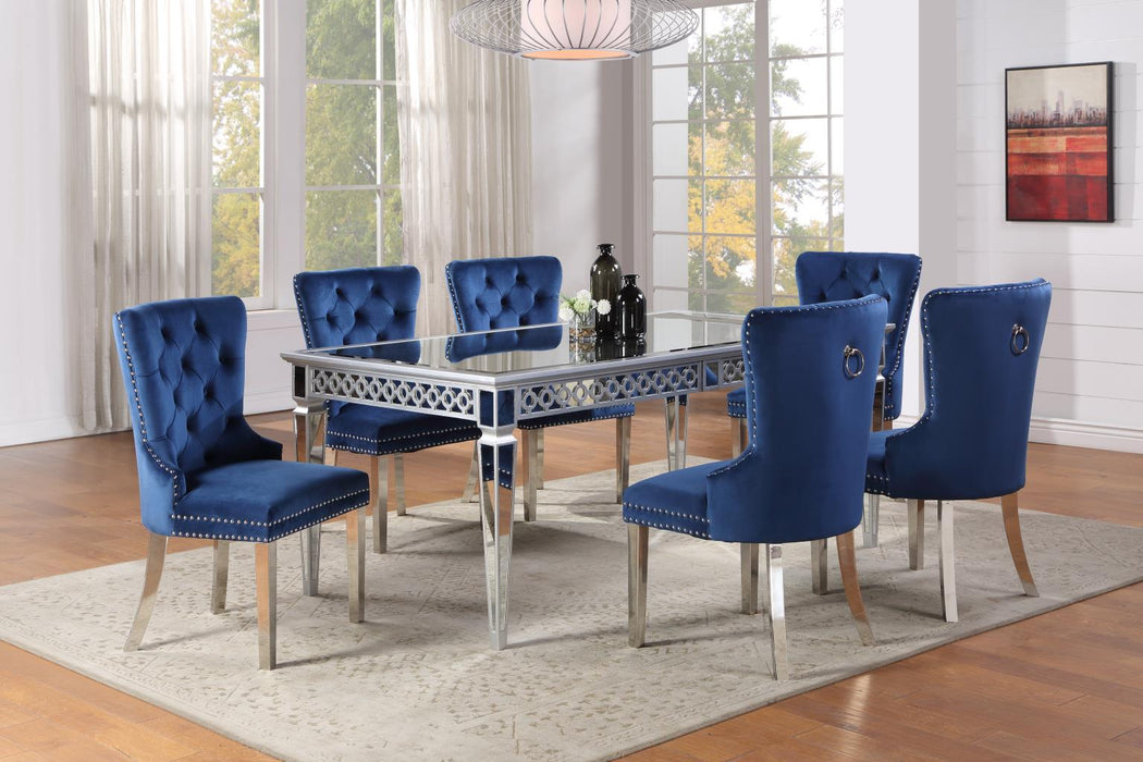 Aurora Echoes Dining Collection with Navy Velvet Chairs