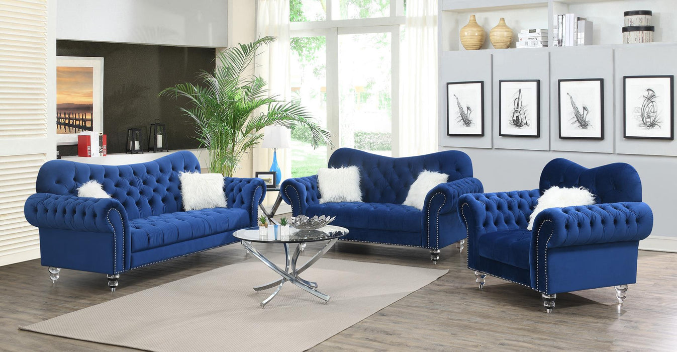 Blue Modern Velvet Sofa and Loveseat Set