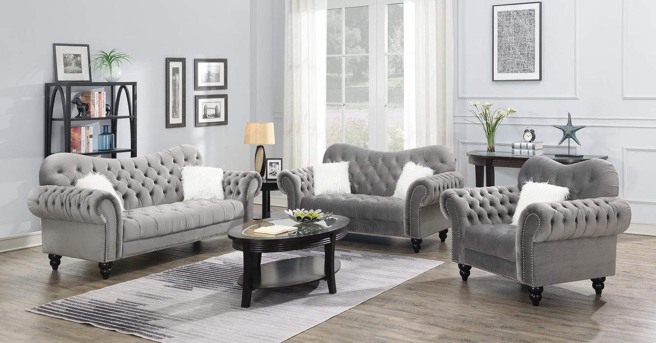 Gray Modern Velvet Sofa and Loveseat Set