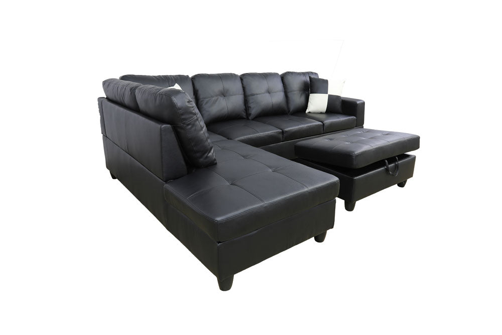 2 pc. Sectional with Ottoman in Black Leather