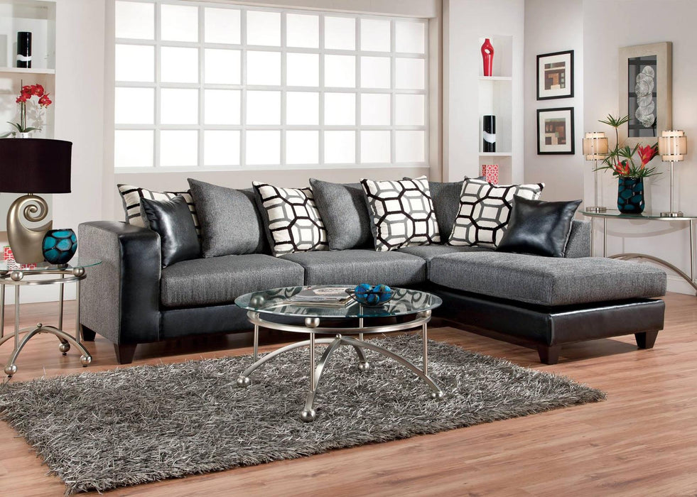 2 pc. Sectional in Black Leather and Gray Fabric
