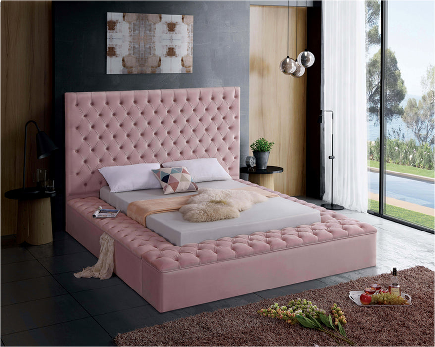 Pink Velvet Tufted Storage King Bed