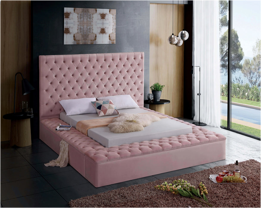 Pink Velvet Tufted Storage Queen Bed