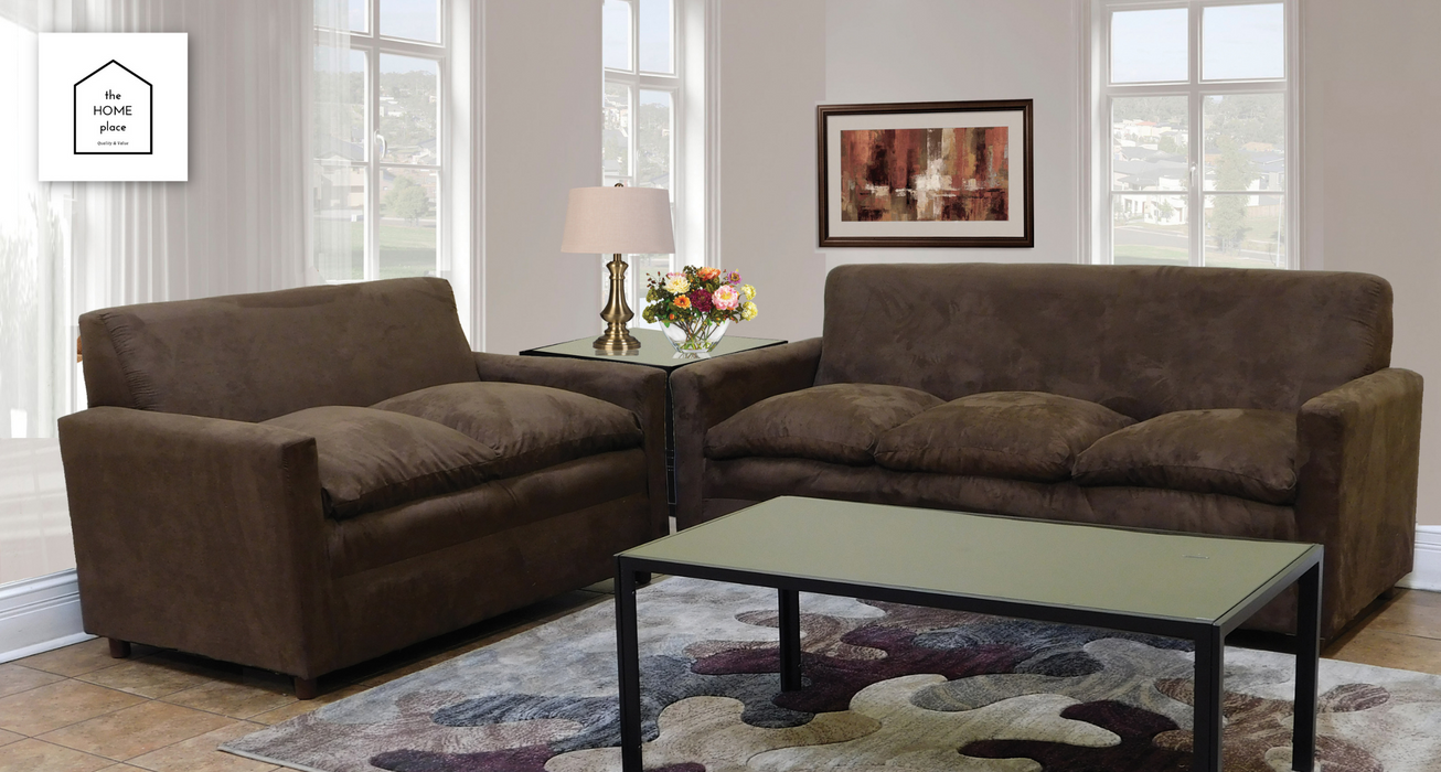 Simple Brown Leather Sofa and Loveseat Set