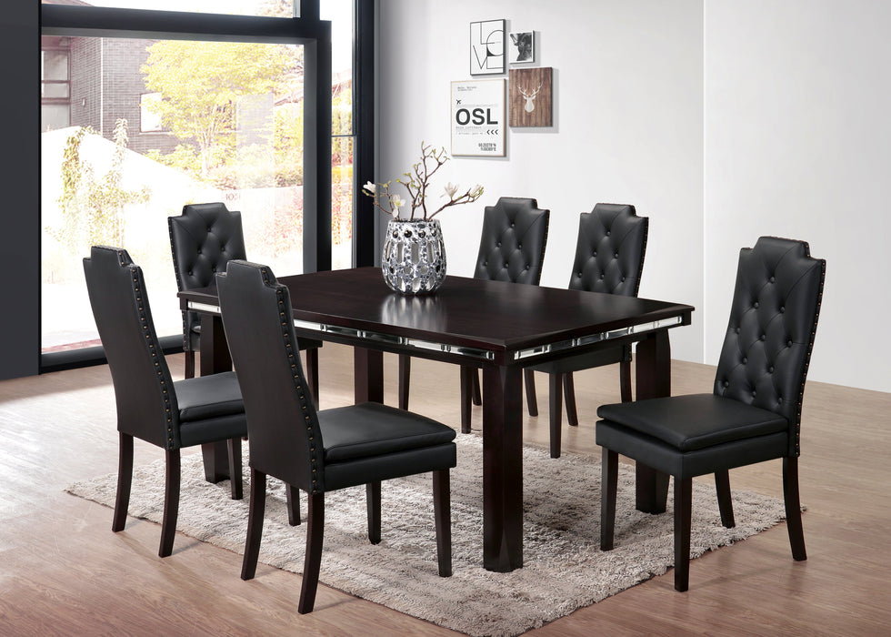 Contemporary Dining Set in Dark Cappuccino Finish with Mirror Detail