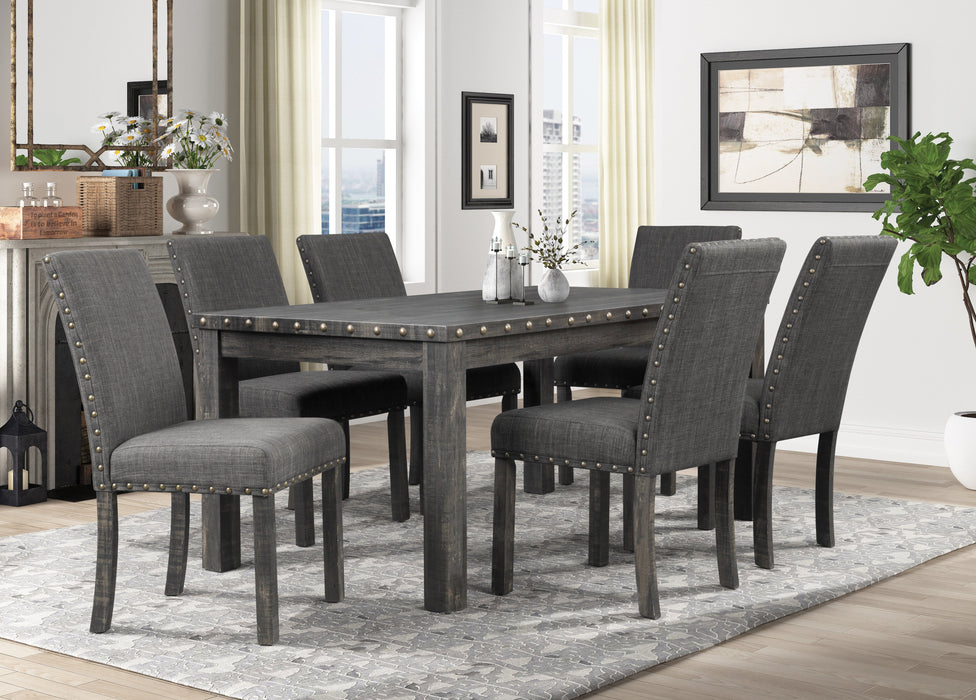 Gray Fabric with Nail Detail Dining Room Set