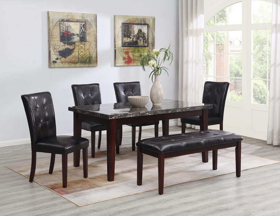 Gray Marble Top Dining Room Set with 4 Chairs and 1 Bench