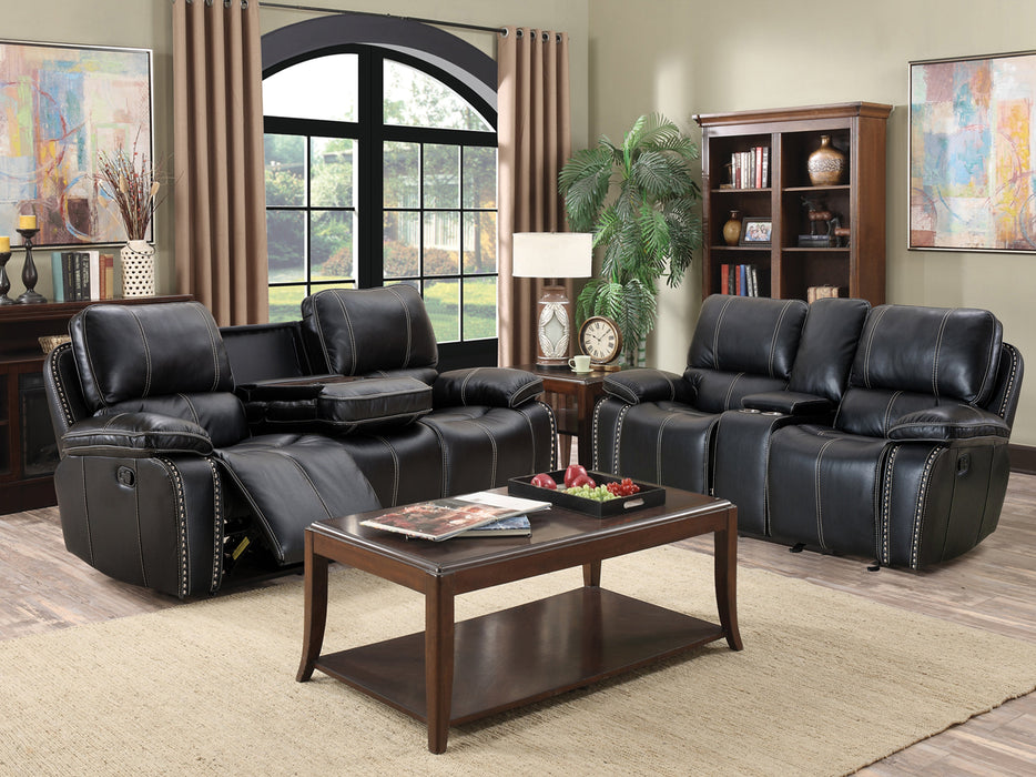 Contemporary Black Leather Motion Recliner Sofa and Loveseat