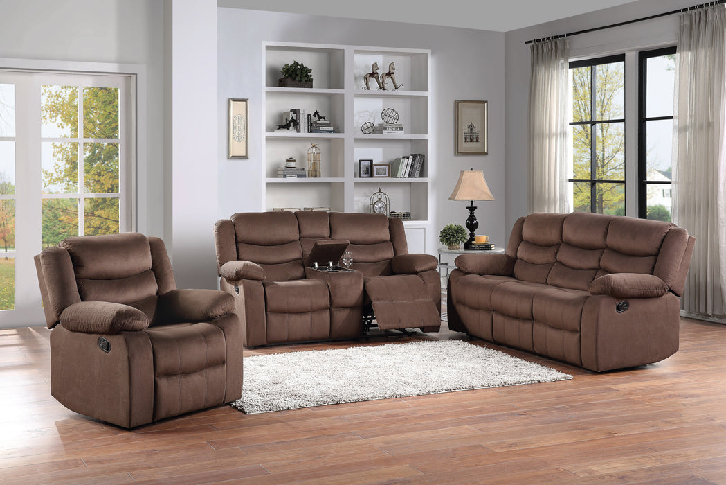 2 pc. Living Room Set in Brown Textured Fabric - Sofa and Loveseat