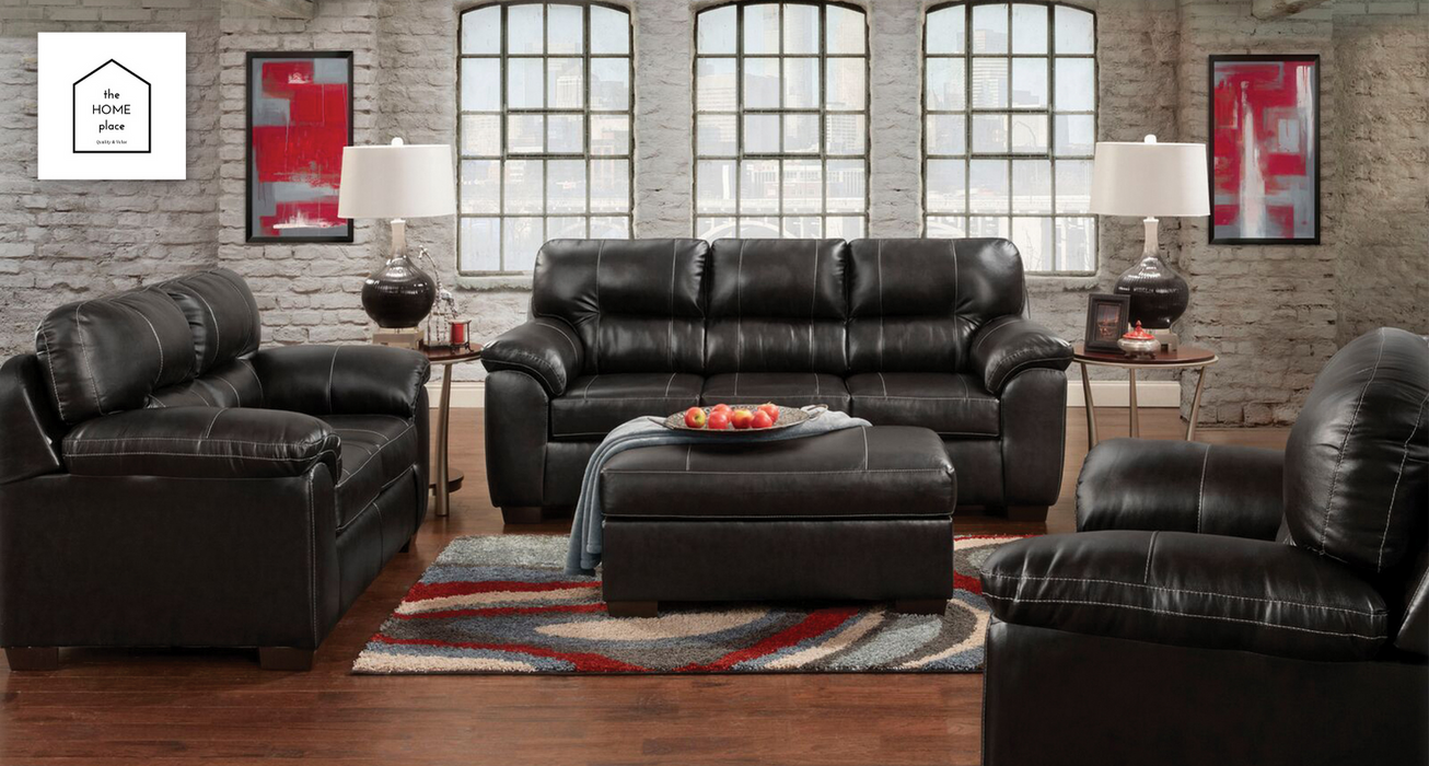 Contemporary Black Leather Sofa and Loveseat