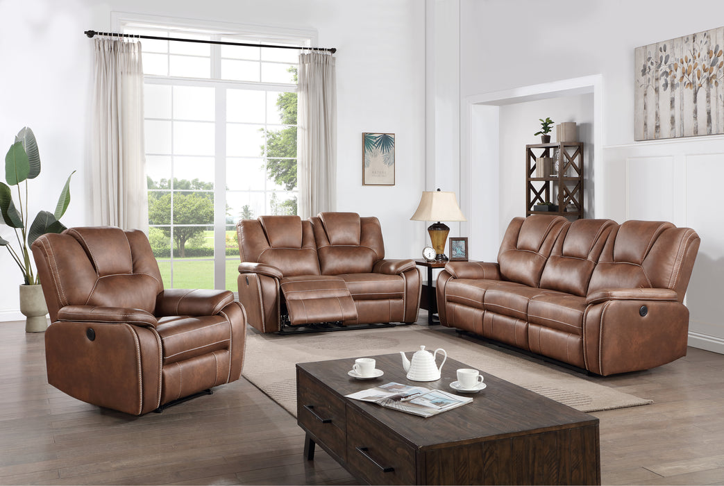 Brown Leather Reclining Motion Sofa and Loveseat and Recliner Set - 3pcs.