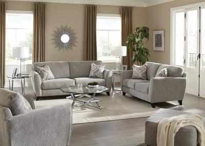 2 pc. Living Room Set in Gray Textured Fabric - Sofa and Loveseat