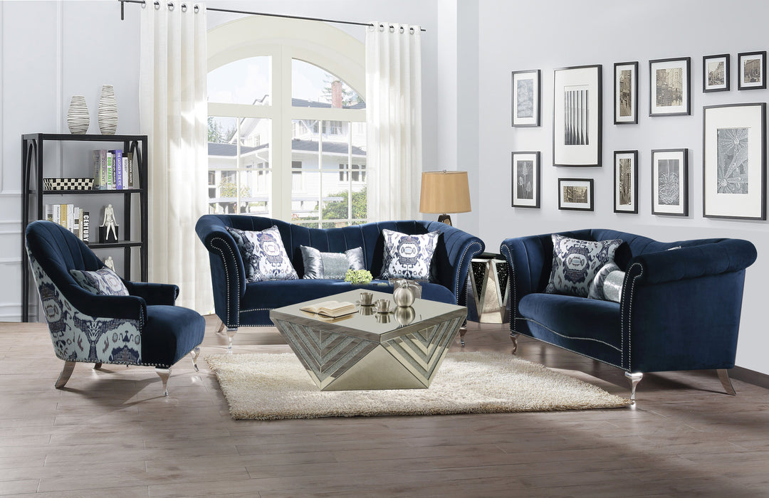 Jaborosa Blue Velvet Living Room Set - Sofa and Loveseat