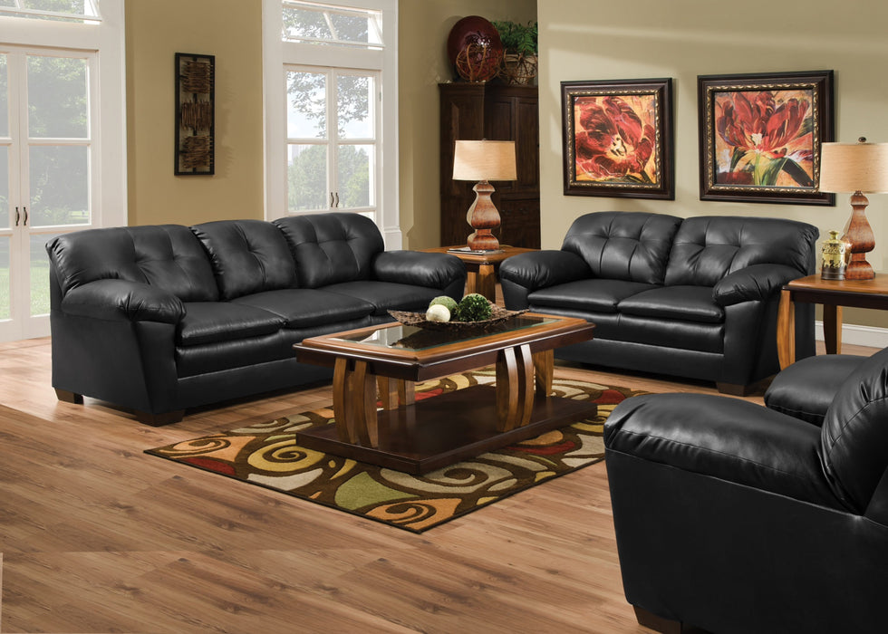2 pc. Living Room Set in Black Leather - Sofa and Loveseat