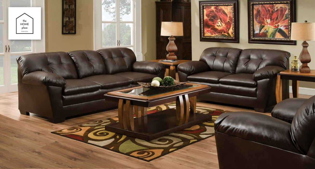 Modern Brown Leather Sofa and Loveseat