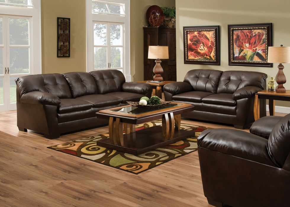2 pc. Living Room Set in Brown Leather - Sofa and Loveseat