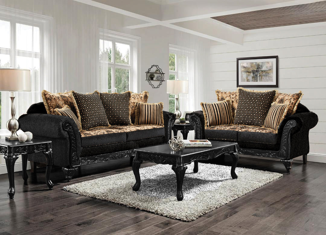 Furniture of America - Theodora Sofa and Loveseat Set in Black -  SM7505-SF-LV