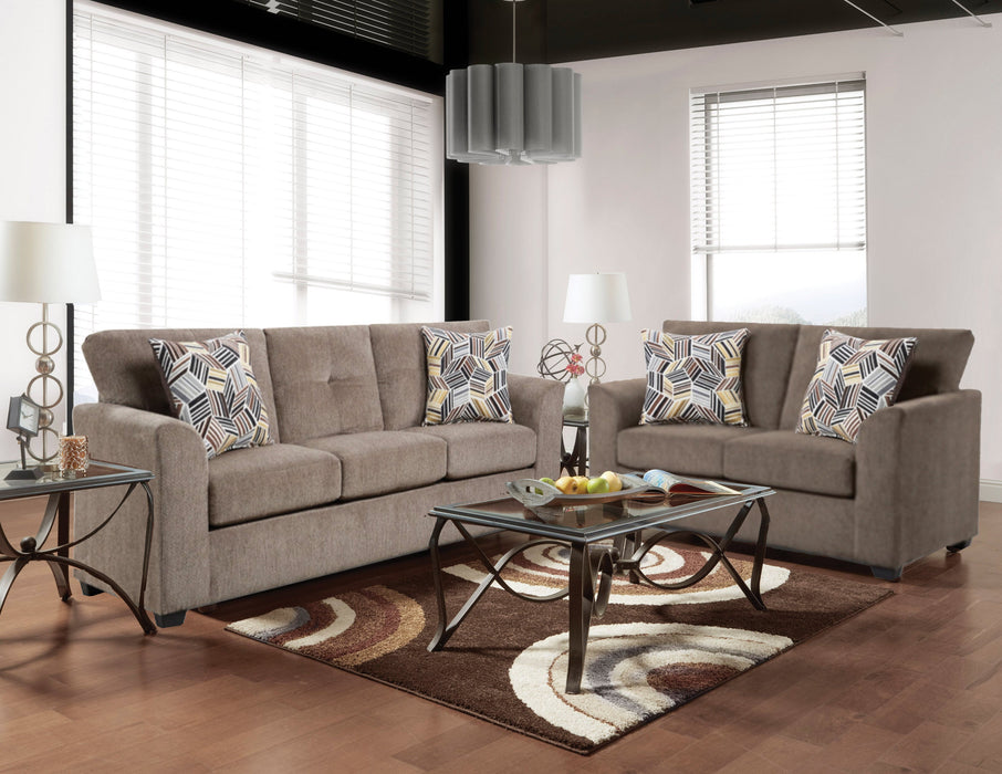2 pc. Living Room Set in Cocoa Fabric - Sofa and Loveseat