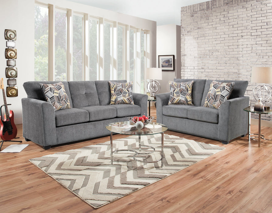 2 pc. Living Room Set in Gray Fabric - Sofa and Loveseat