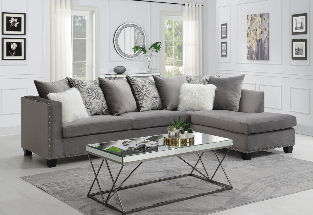 Silver 2 pc. Sectional with Chrome Nail Detail