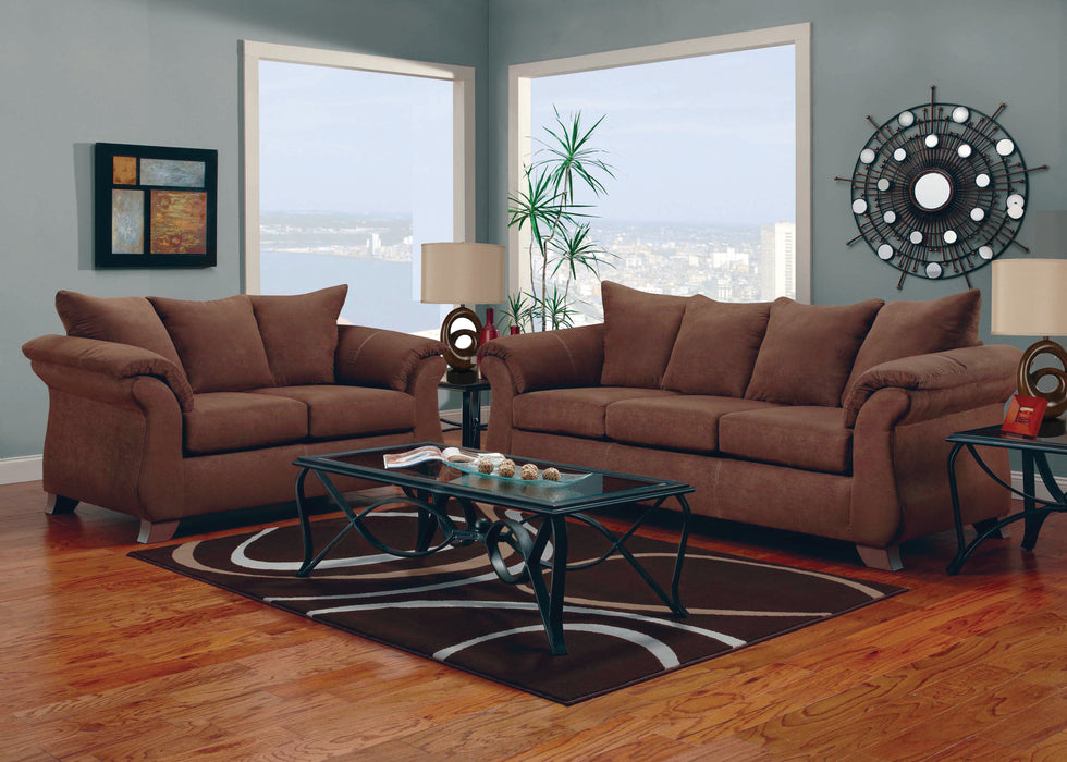2 pc. Living Room Set in Brown Microfiber Fabric - Sofa and Loveseat
