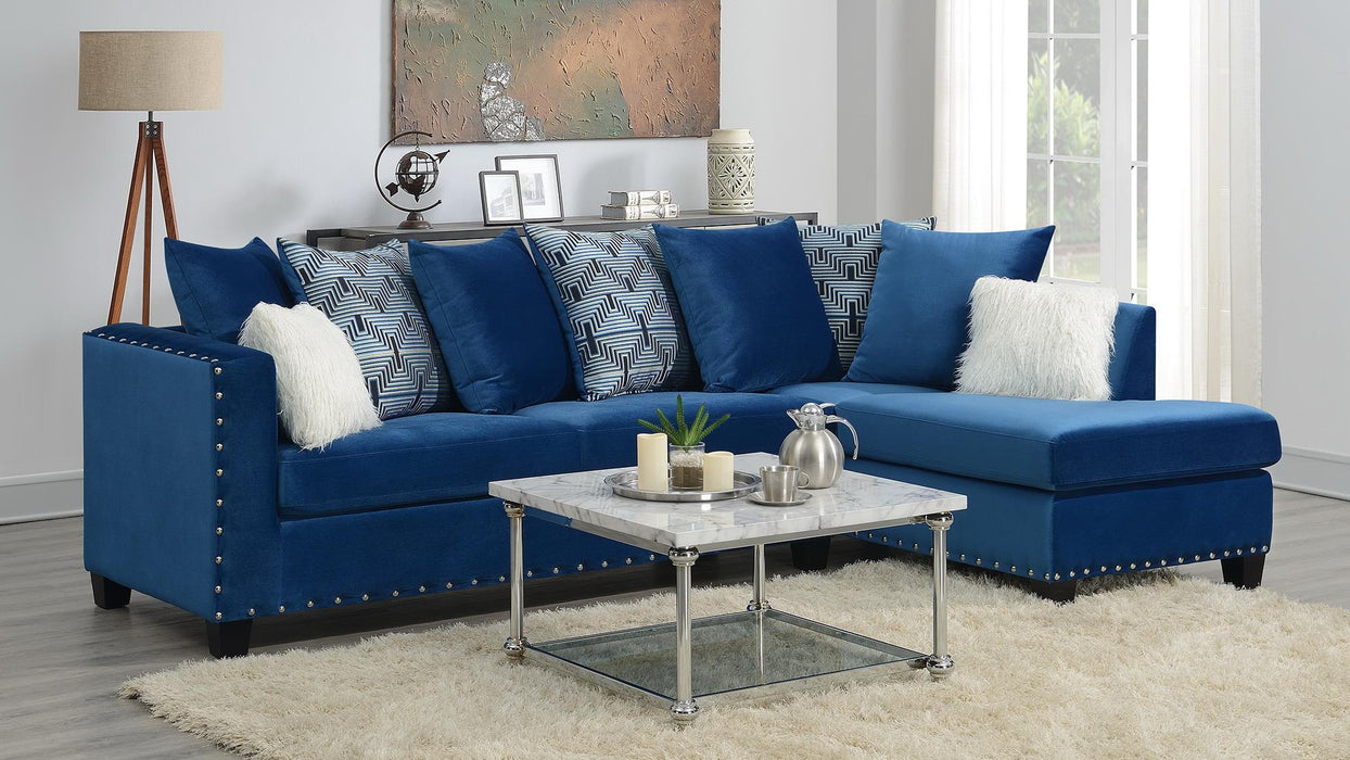 Navy 2 pc. Sectional with Chrome Nail Detail