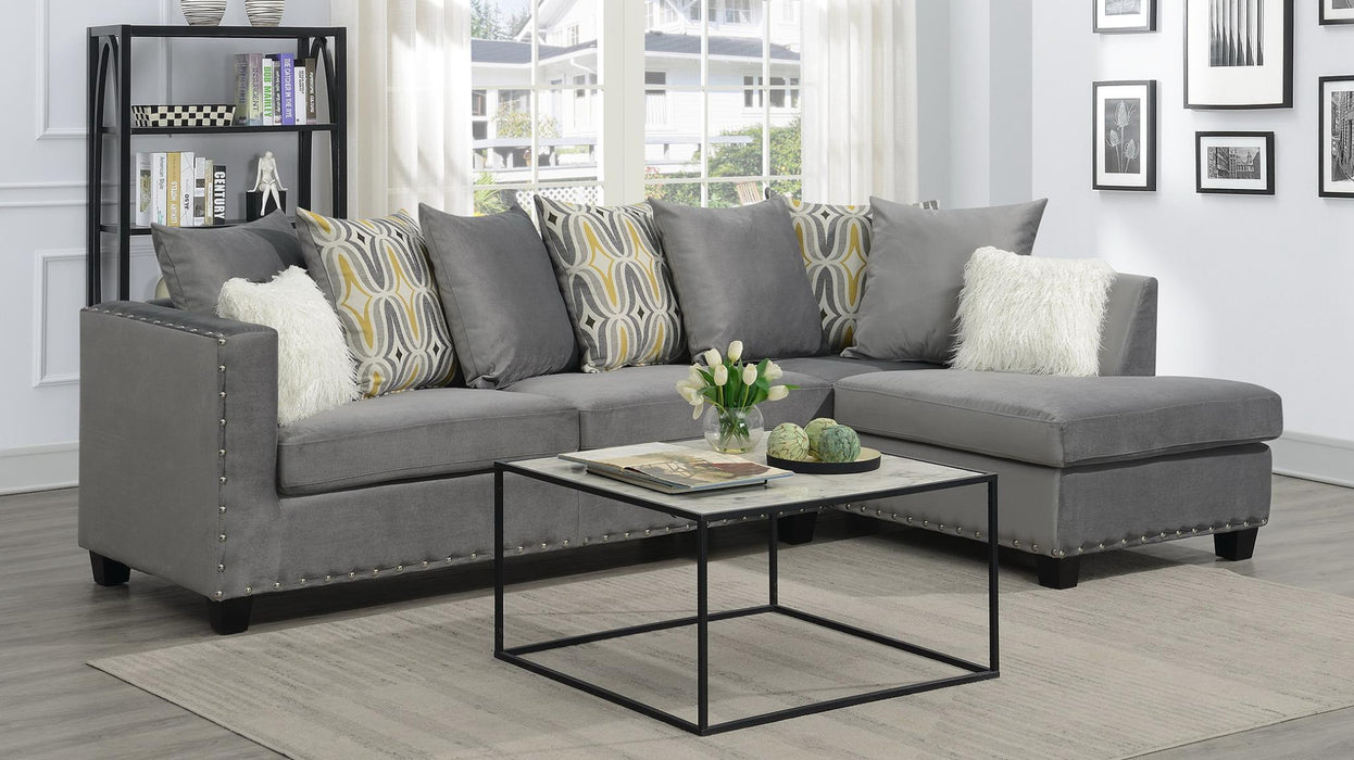 Gray 2 pc. Sectional with Chrome Nail Detail
