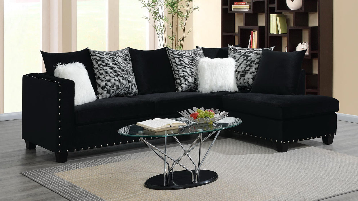 Black 2 pc. Sectional with Chrome Nail Detail