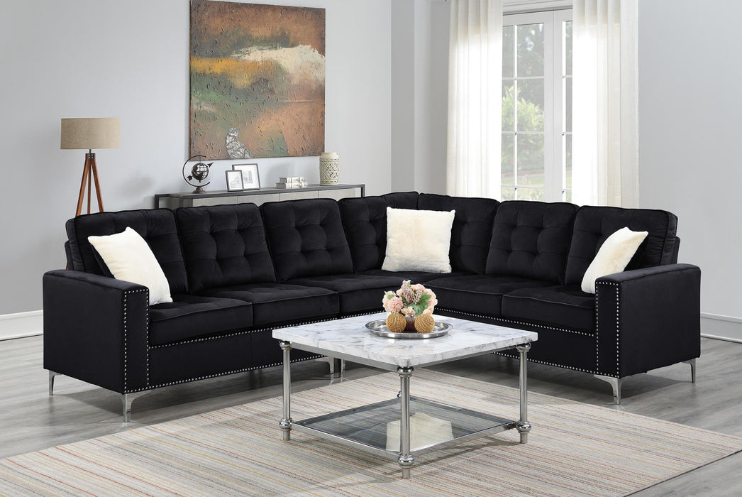 Black Luxury Velvet Sectional with Silver Nail Trim