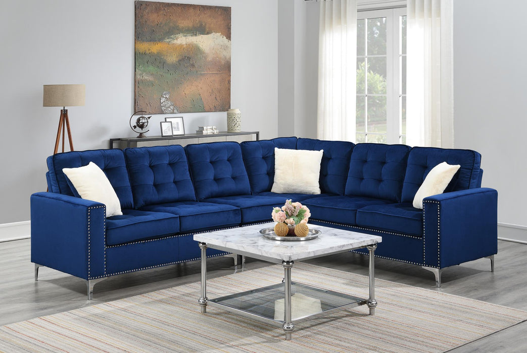Blue Luxury Velvet Sectional with Silver Nail Trim