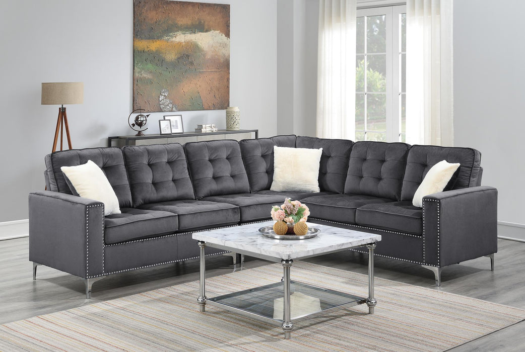 Dark Gray Luxury Velvet Sectional with Silver Nail Trim