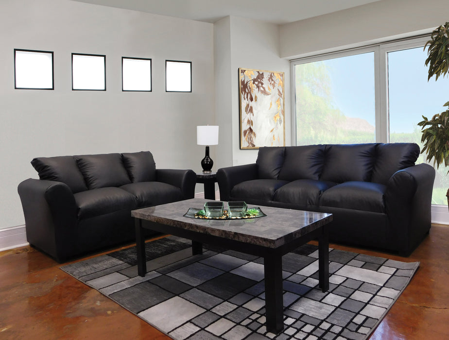 2 pc. Living Room Set in Black Leather - Sofa and Loveseat