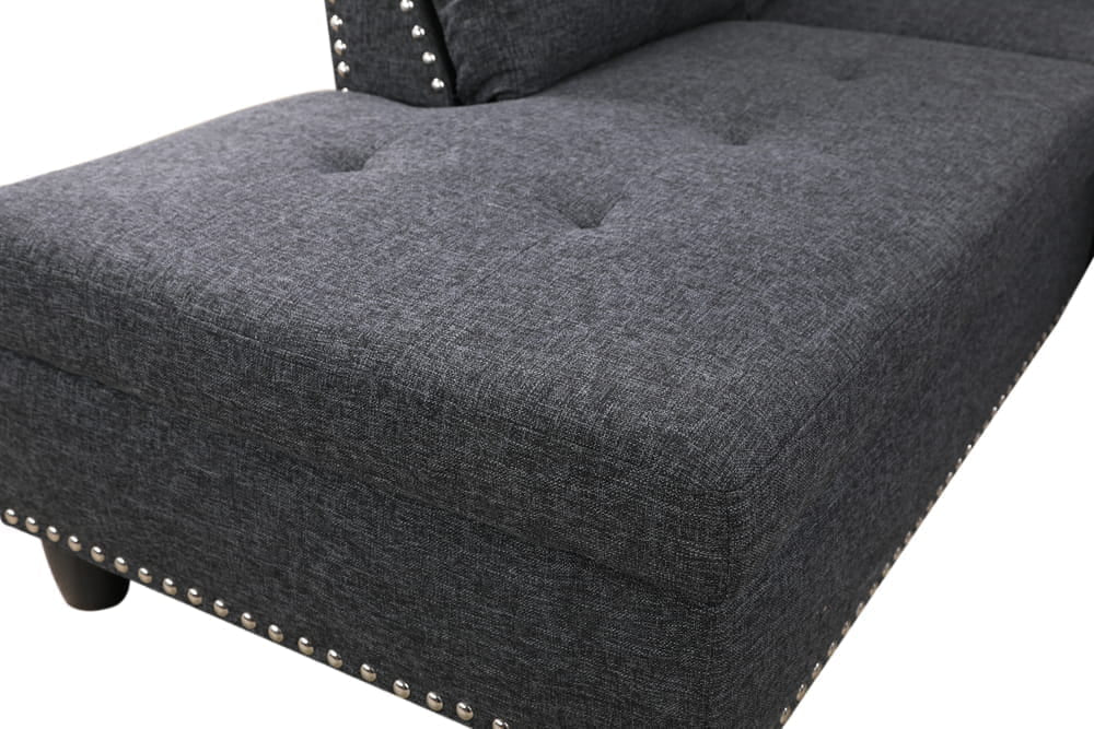 Dark Gray Flannel Sectional with Stud Details