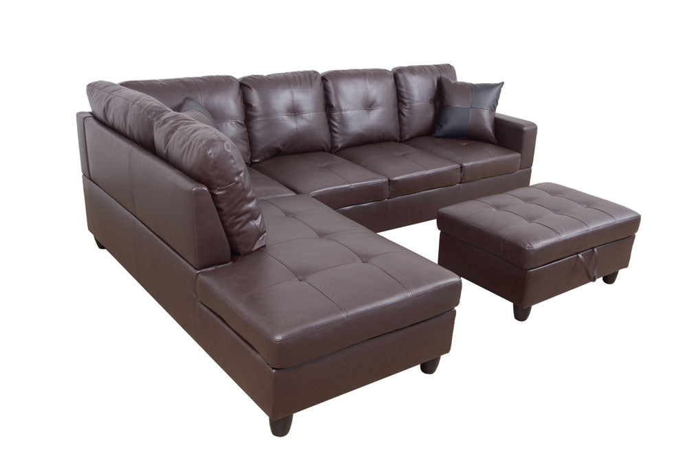 2 pc. Sectional with Ottoman in Brown Leather