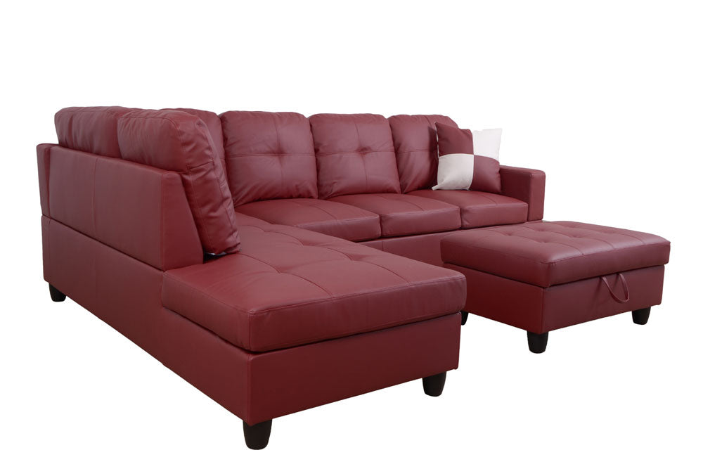 2 pc. Sectional with Ottoman in Red Leather