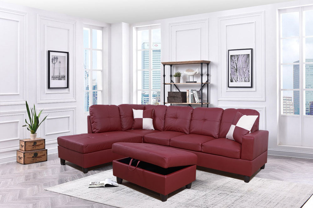 2 pc. Sectional with Ottoman in Red Leather