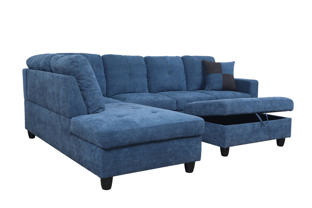 2 pc. Sectional with Ottoman in Blue Flannel