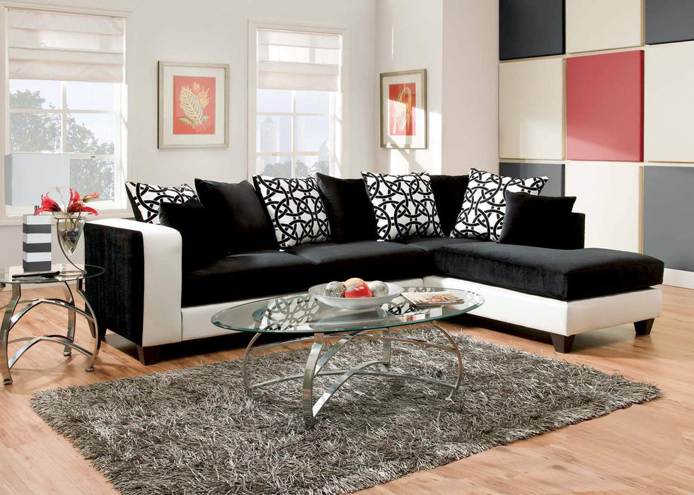2 pc. Sectional in Black and White Leather and Fabric Combination