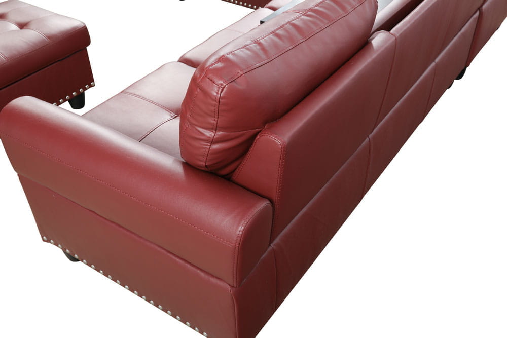 Red Leather Sectional with Stud Details