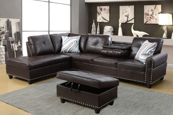 Brown Leather Sectional with Stud Details